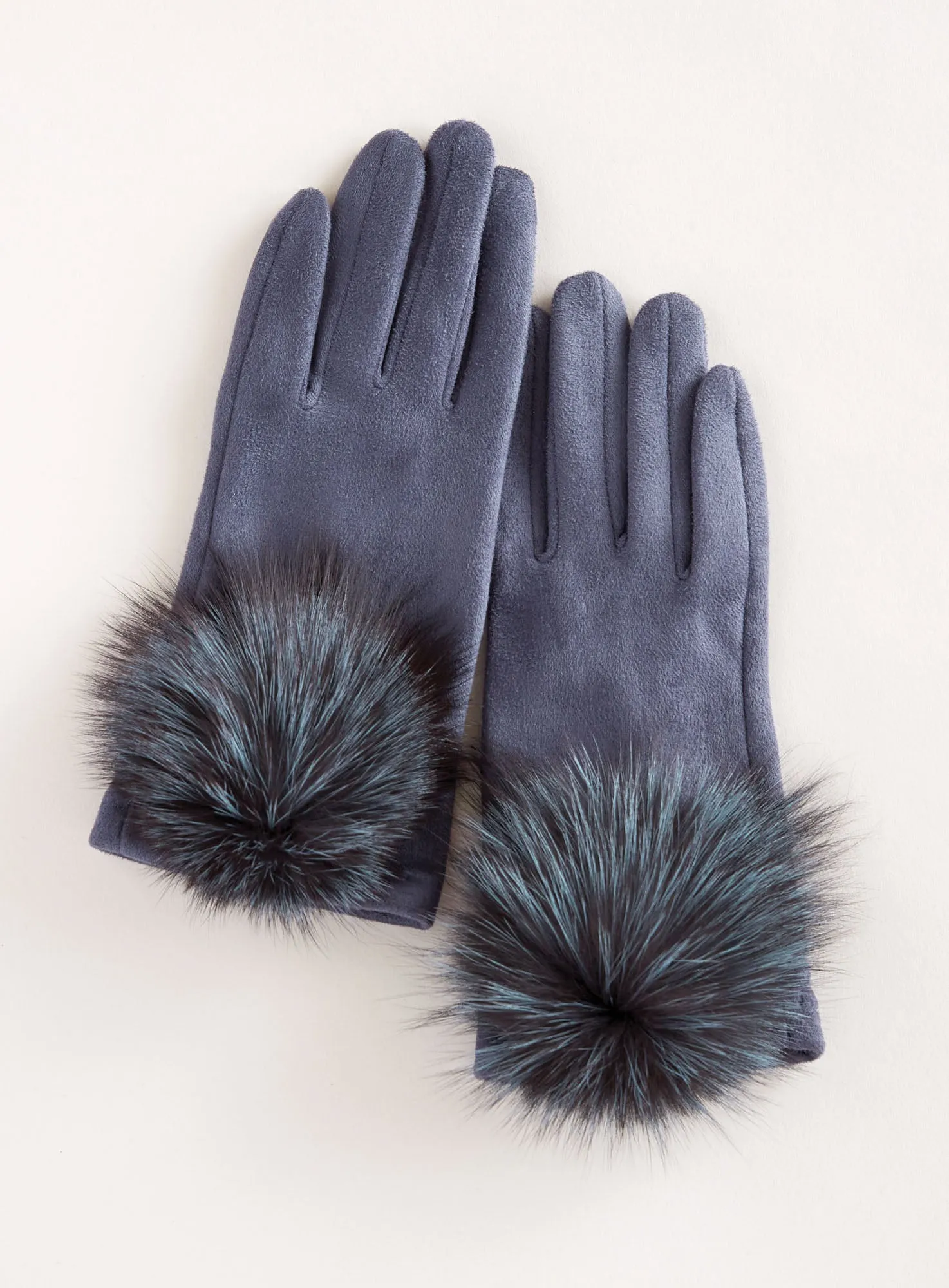 Faux Fur Pom-Pom Touchscreen Gloves