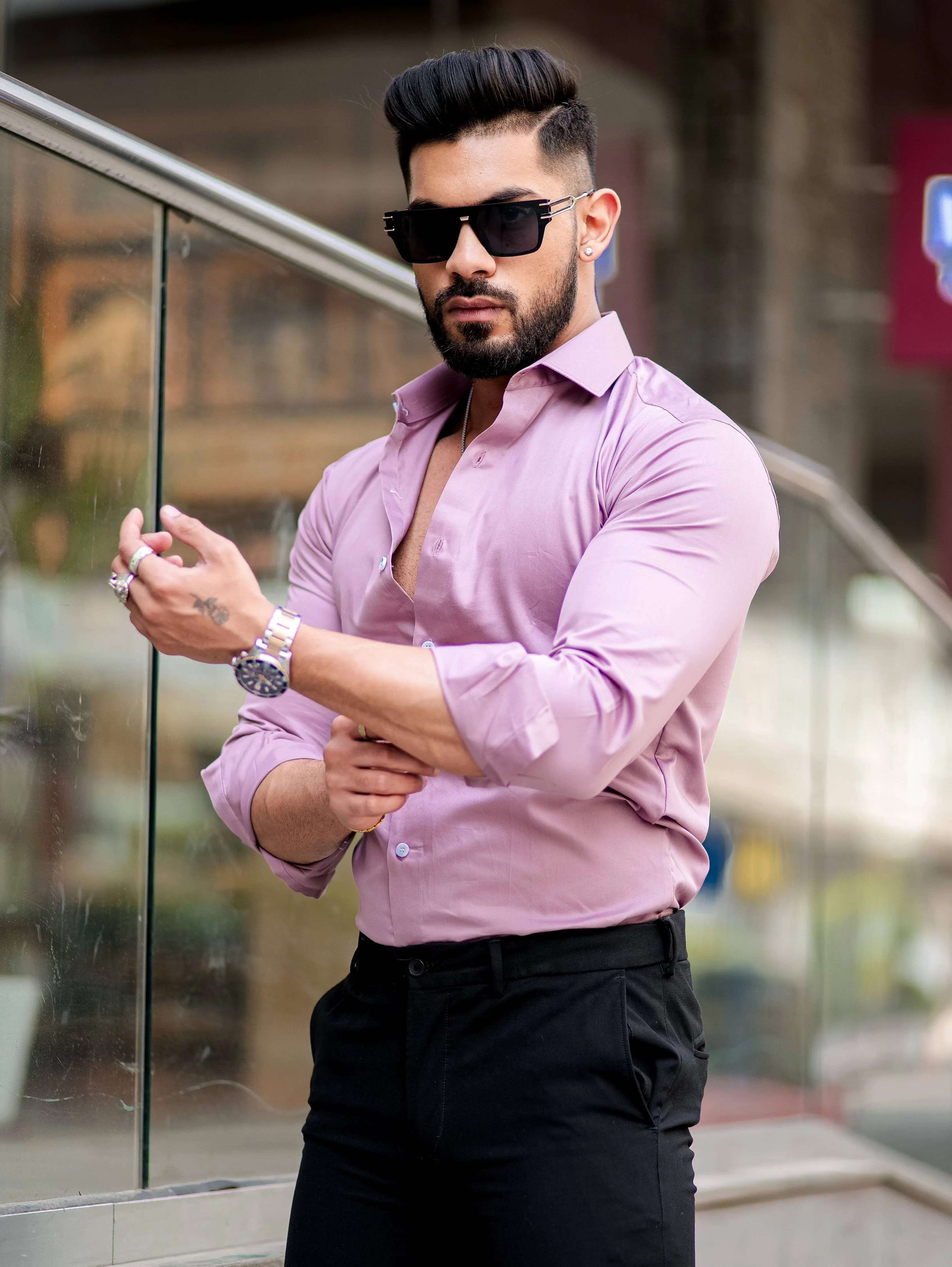 Formy Mountbatten Pink Luxury Formal Satin Cotton Shirt For Men's