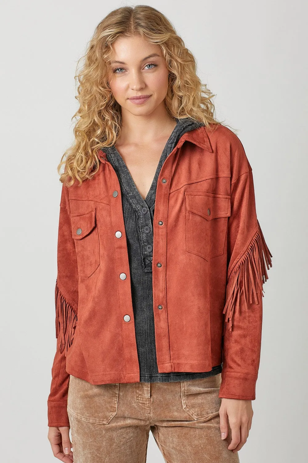 Fringe Back Suede Shirt Jacket