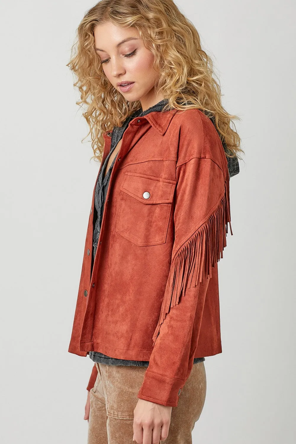 Fringe Back Suede Shirt Jacket