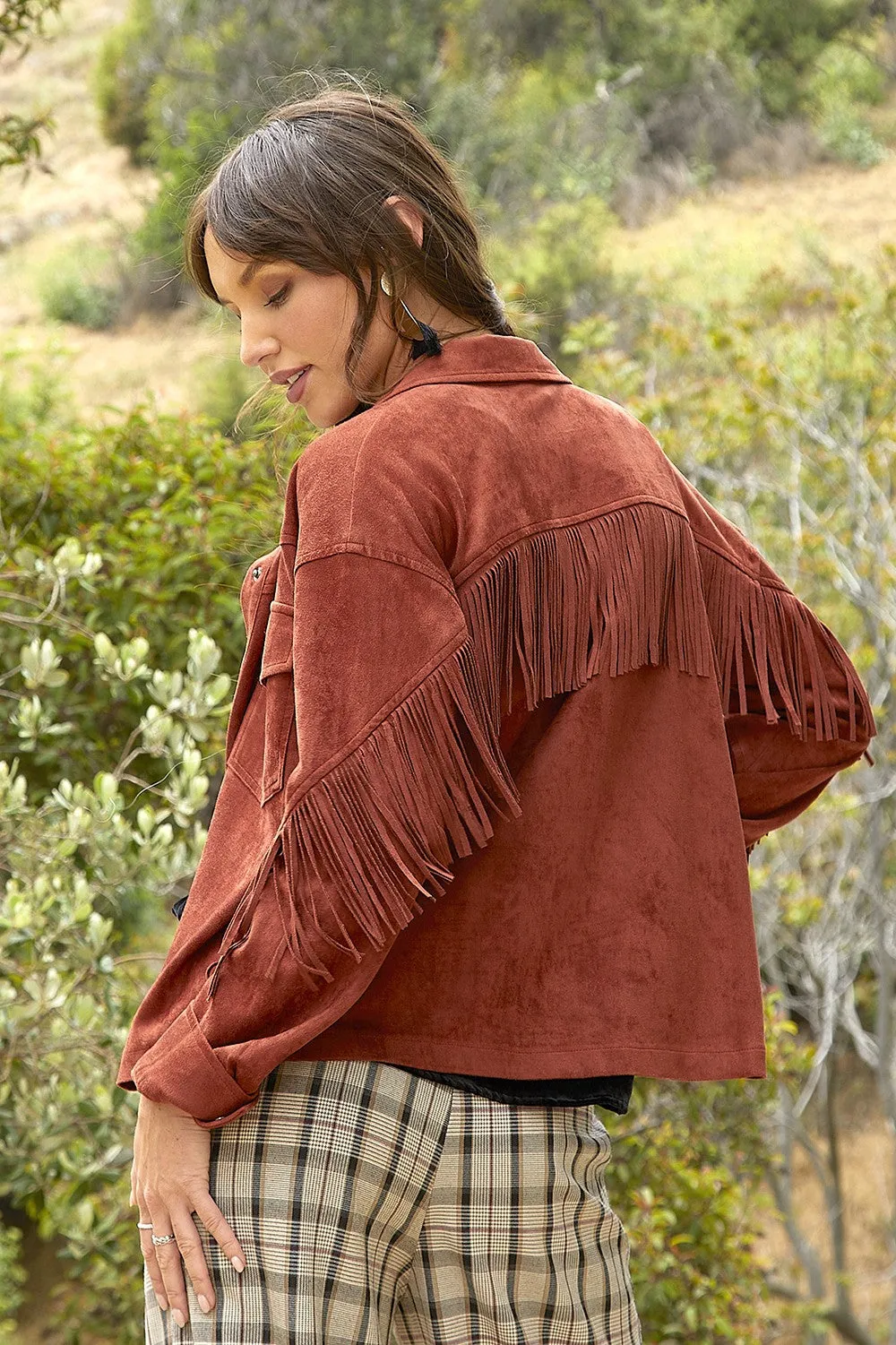 Fringe Back Suede Shirt Jacket