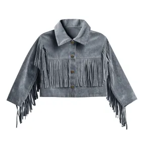 Fringe Jacket - Dusty Blue