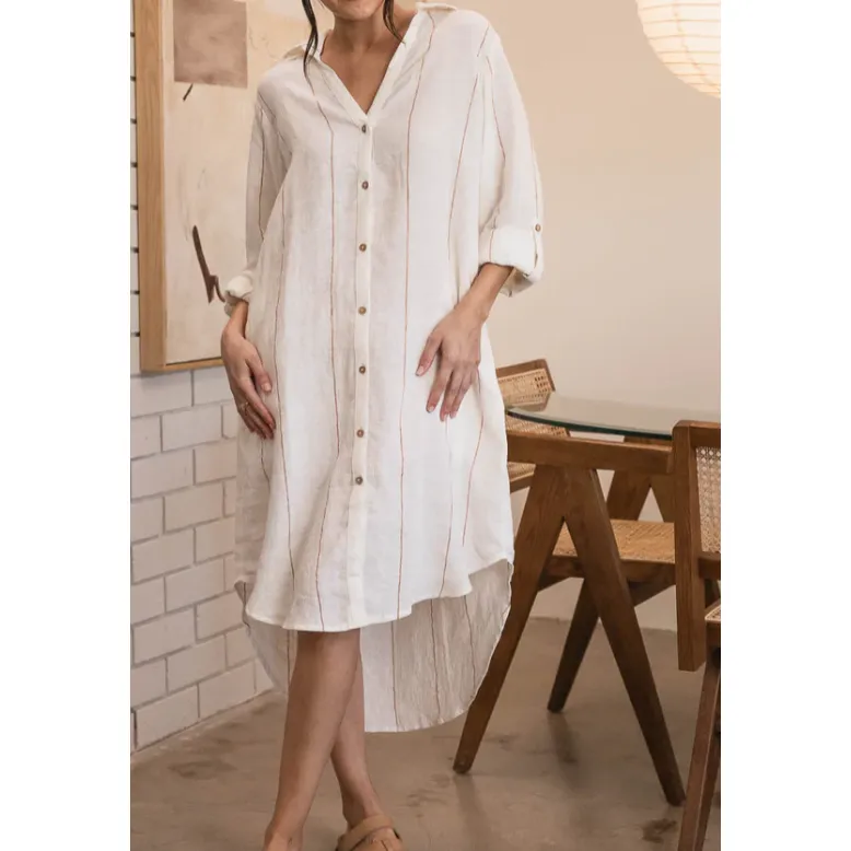 Fundamental Linen Shirt Dress - Nutmeg Stripe