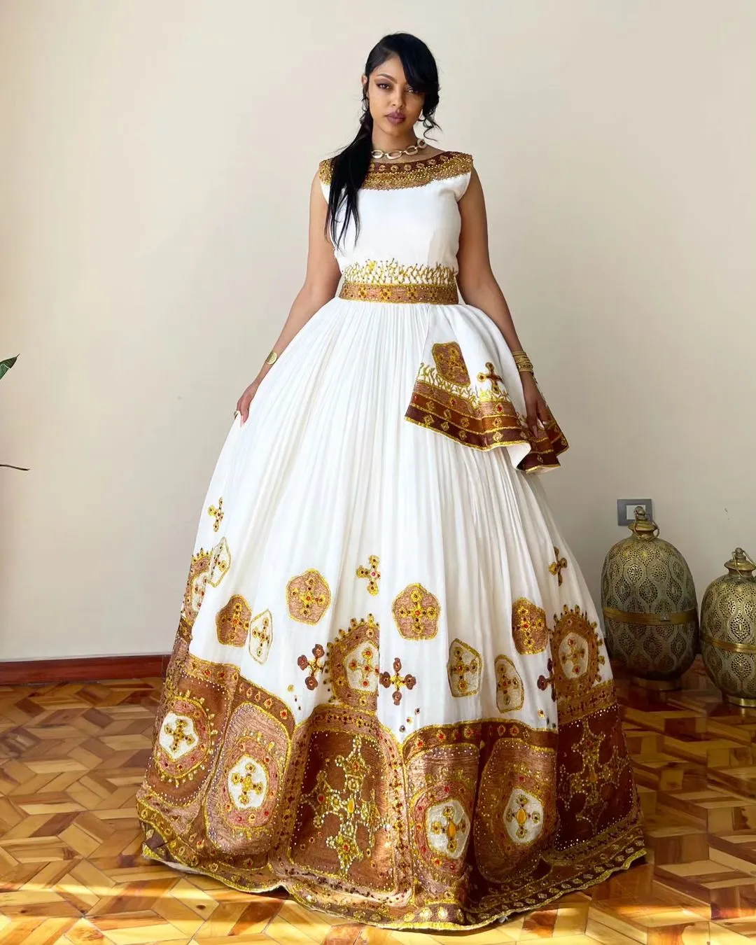 Golden Gleam Habesha kemis Menen Fabric Sparkling Habesha Dress