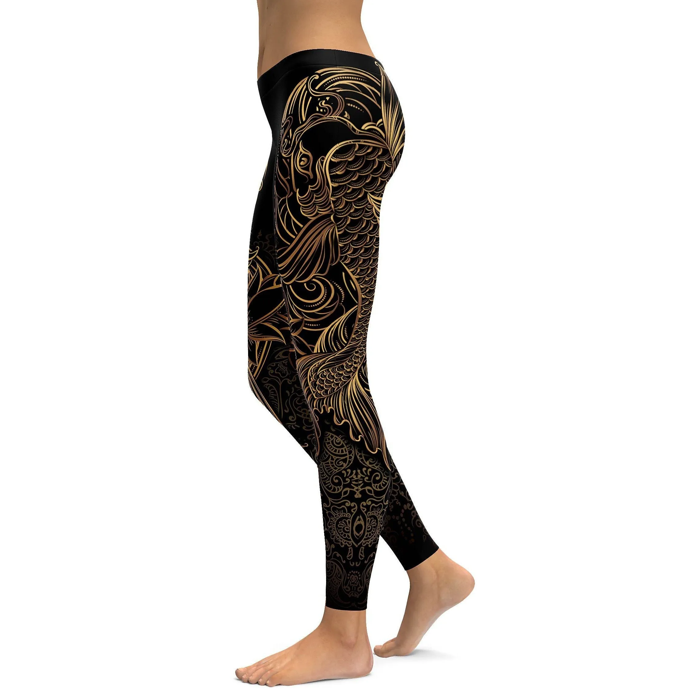 Golden Oriental Koi Fish Leggings