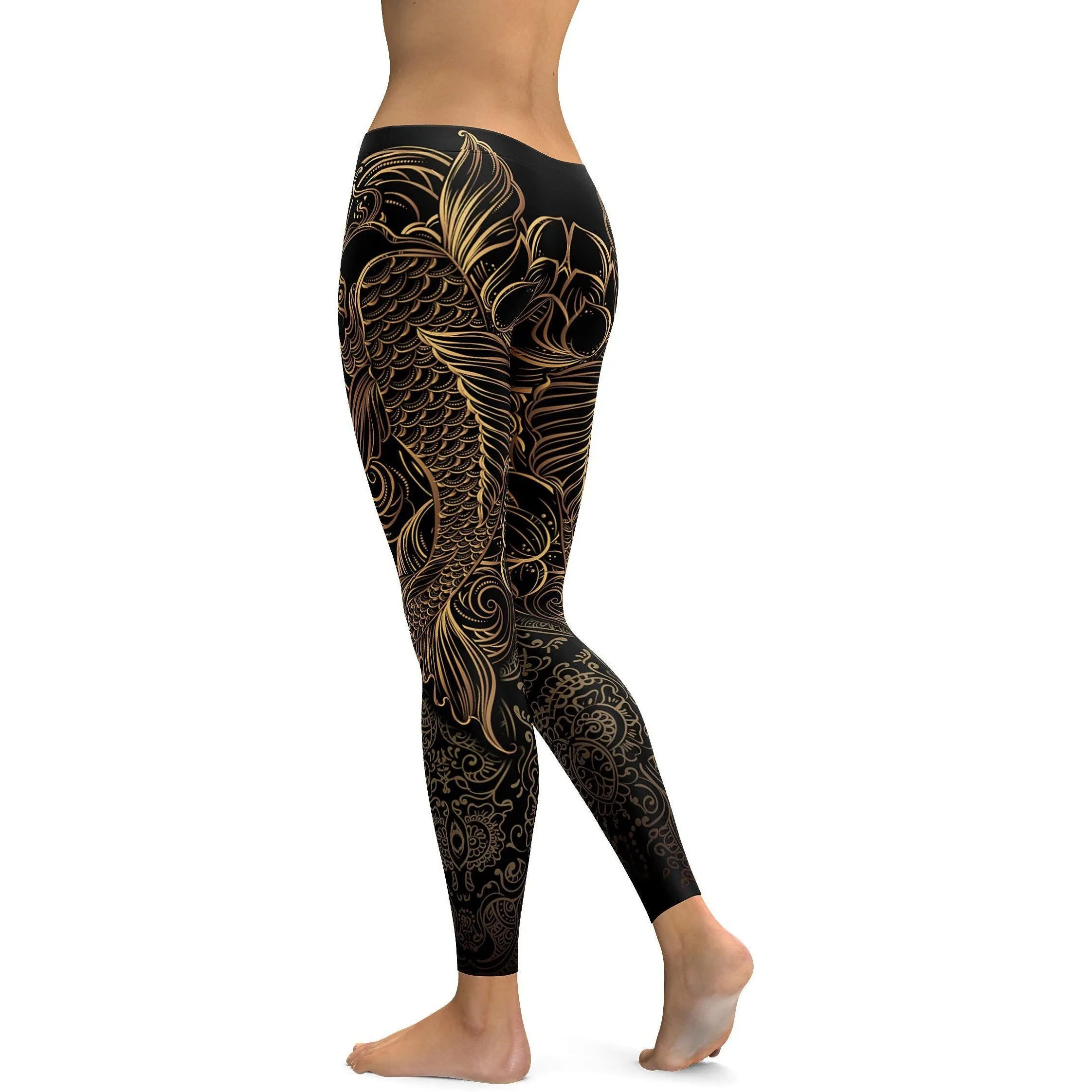 Golden Oriental Koi Fish Leggings