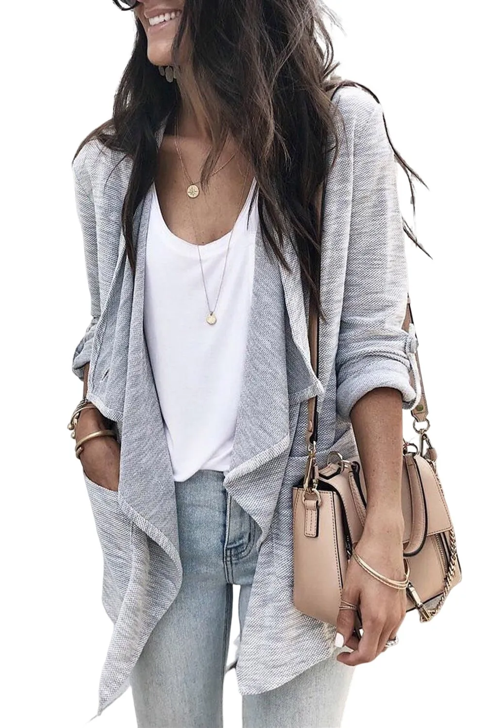 Gray Drape Front Knit Jacket