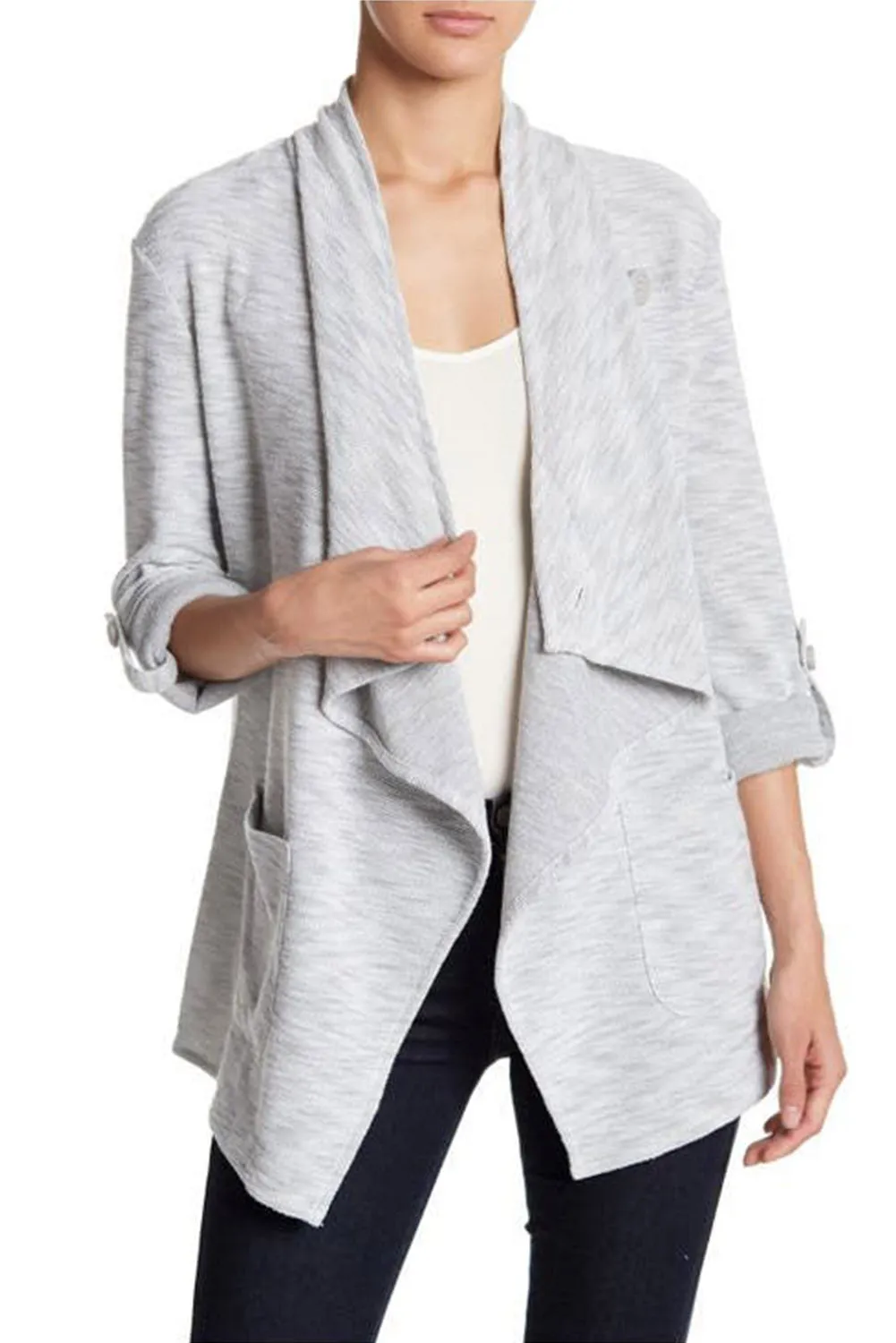 Gray Drape Front Knit Jacket