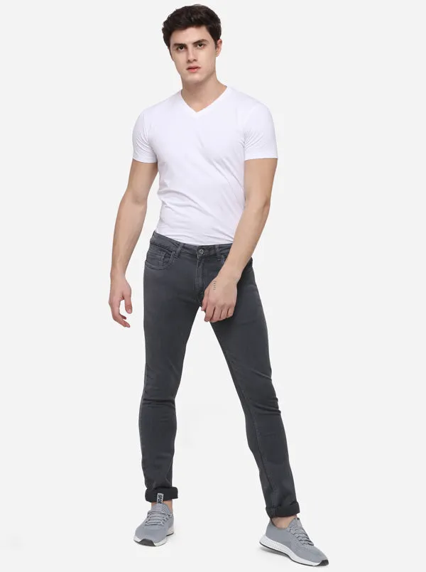 Grey Narrow Fit Solid Jeans | Greenfibre