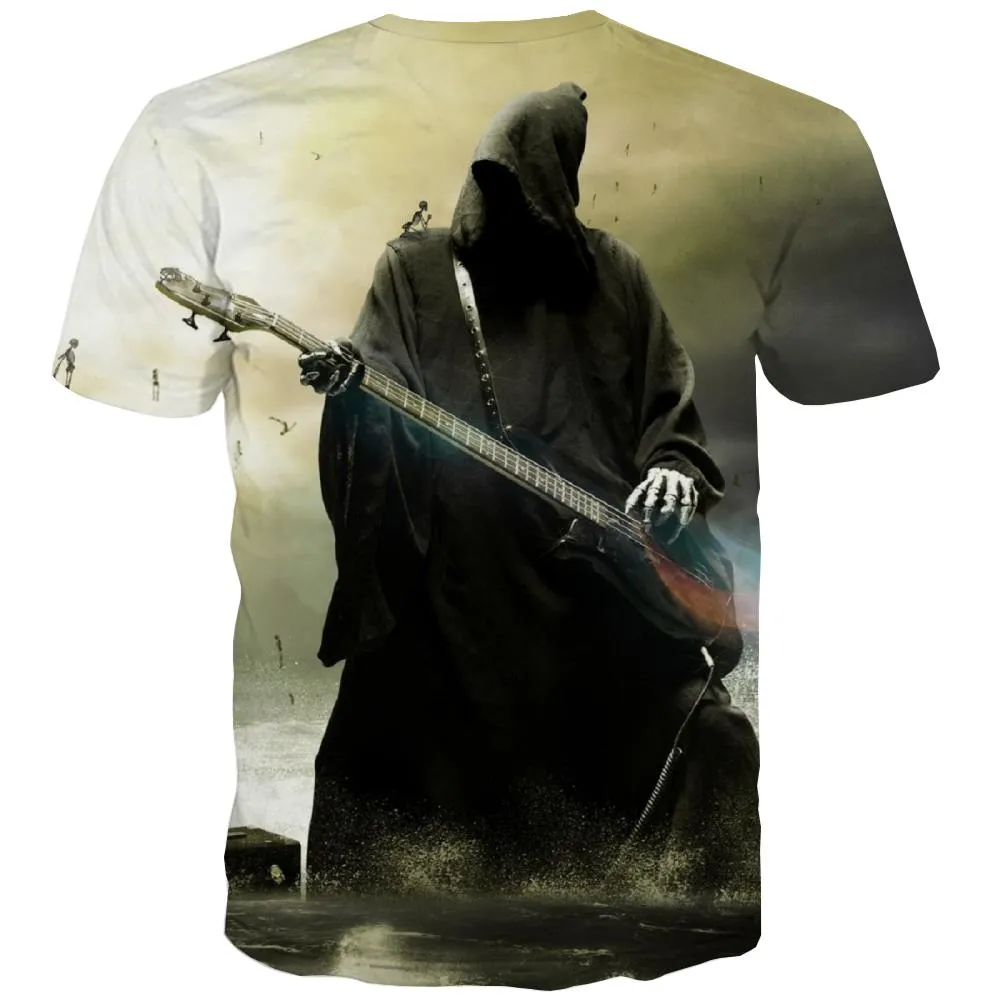 Guitar T-shirt Men Music T-shirts 3d Wooden Tshirt Printed Metal Tshirts Casual