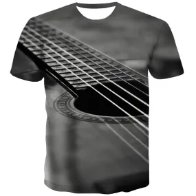 Guitar T-shirt Men Music T-shirts Graphic Wooden Tshirts Casual Metal T-shirts 3d