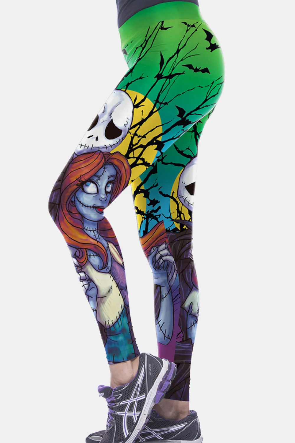 Halloween Printed Elastic Waistband Leggings in Green