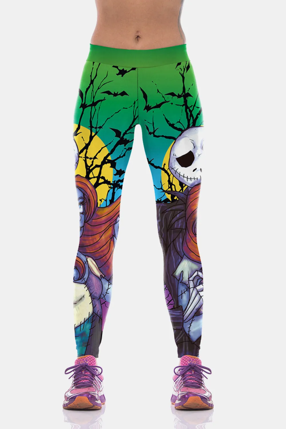 Halloween Printed Elastic Waistband Leggings in Green