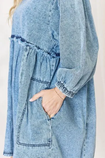 HEYSON Oversized Relaxed Fit Blue Denim Babydoll Dress