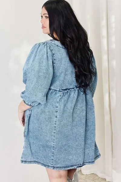 HEYSON Oversized Relaxed Fit Blue Denim Babydoll Dress