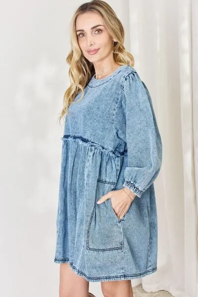 HEYSON Oversized Relaxed Fit Blue Denim Babydoll Dress