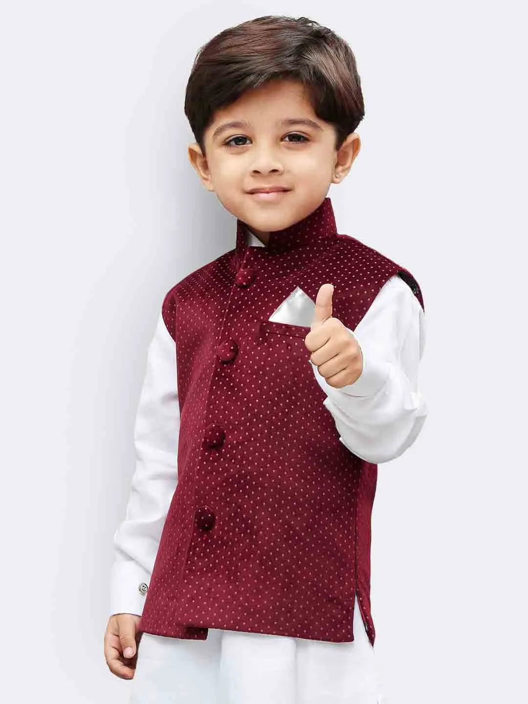 Jashvi Boys' Maroon Velvet Nehru Jackets