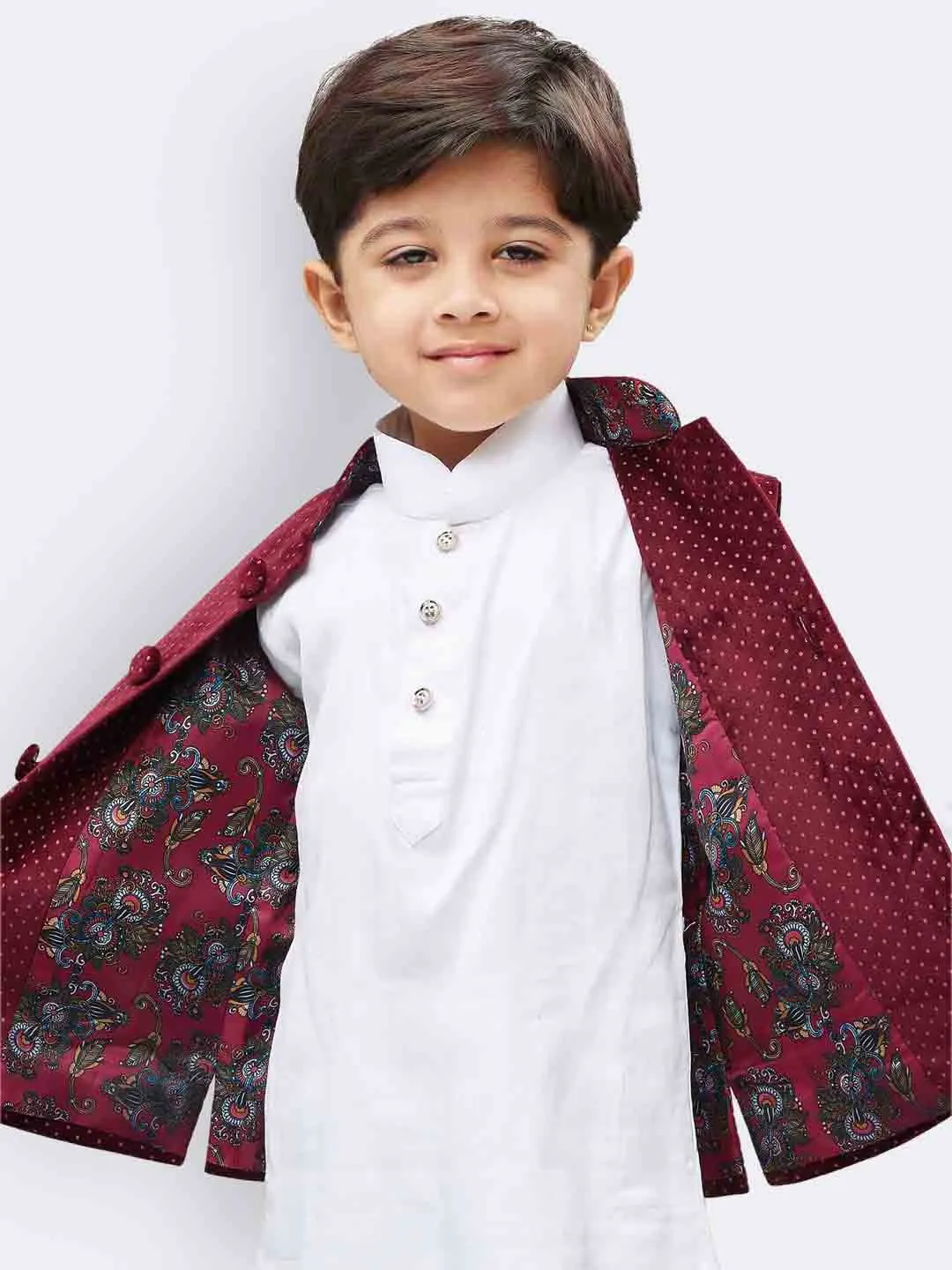 Jashvi Boys' Maroon Velvet Nehru Jackets