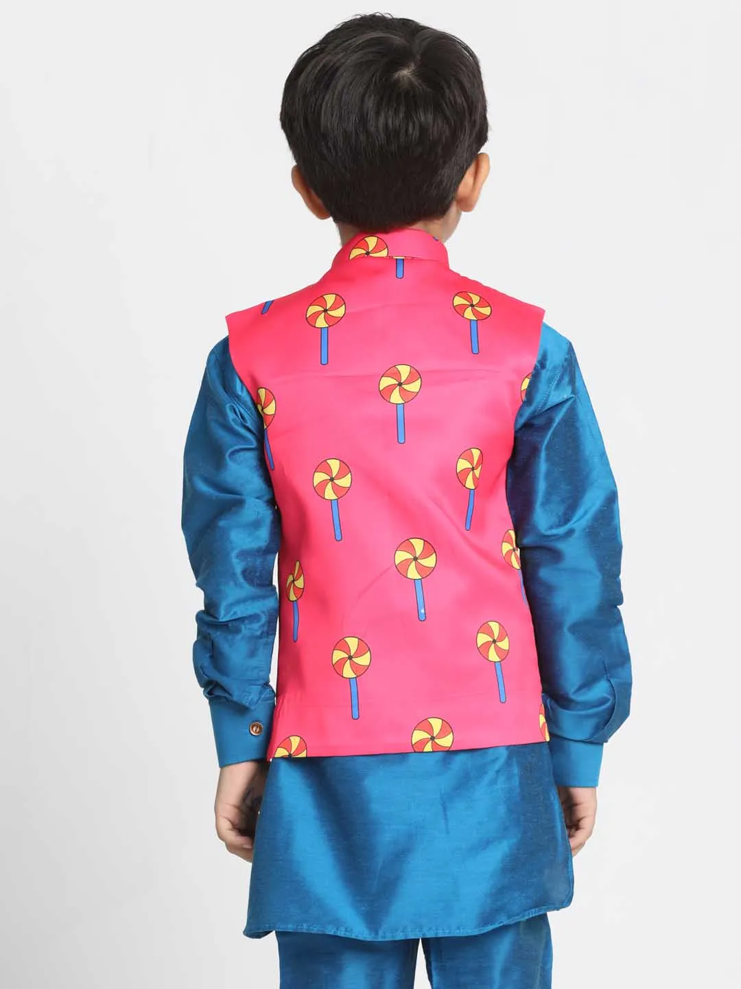 Jashvi Boys' Quirky Pinwheel Print Nehru Jacket