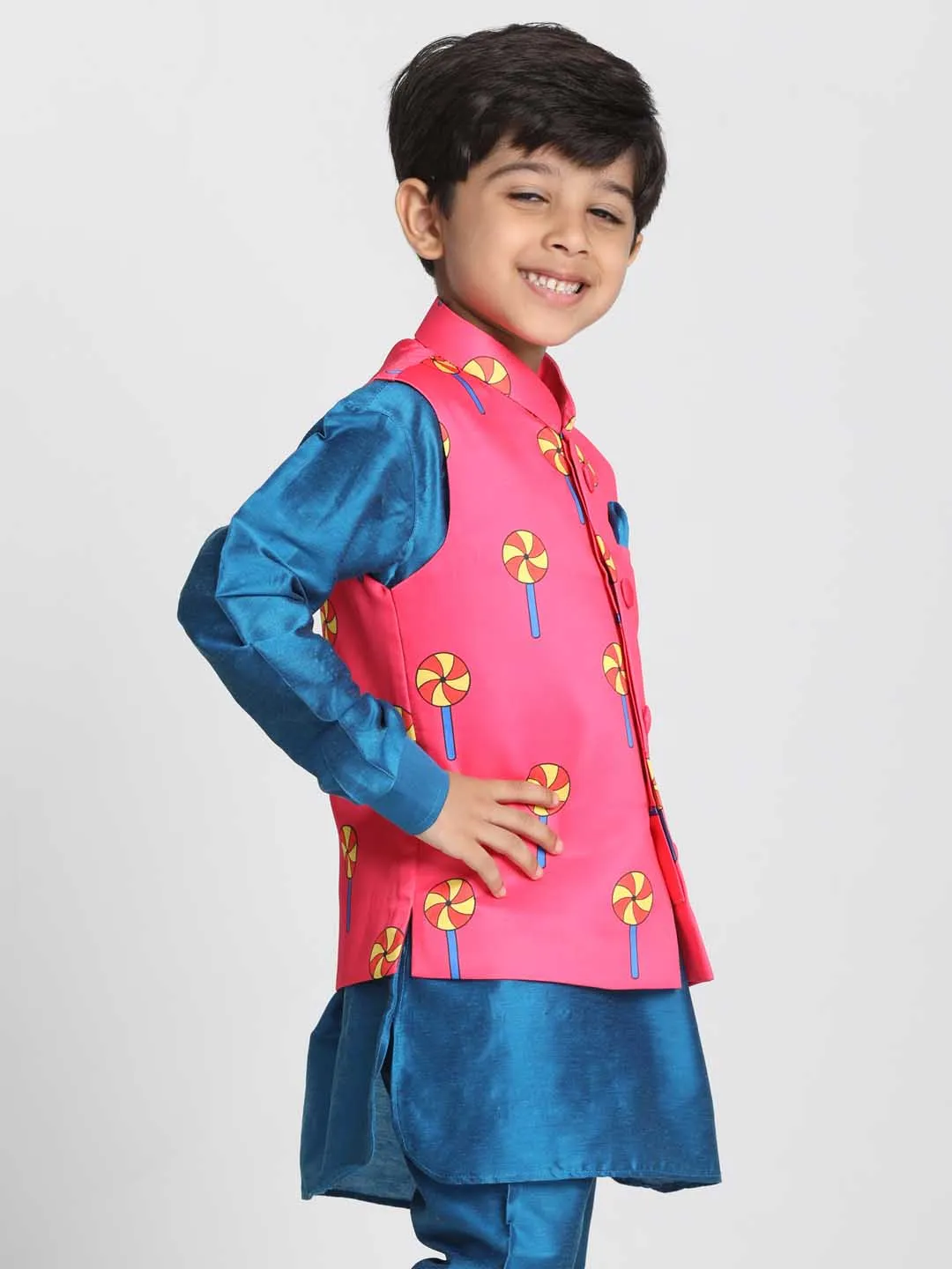 Jashvi Boys' Quirky Pinwheel Print Nehru Jacket