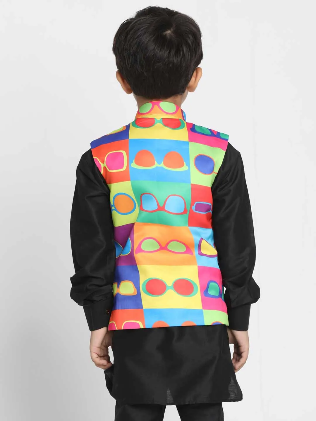 Jashvi Boys' Quirky Sunglass Print Nehru Jacket