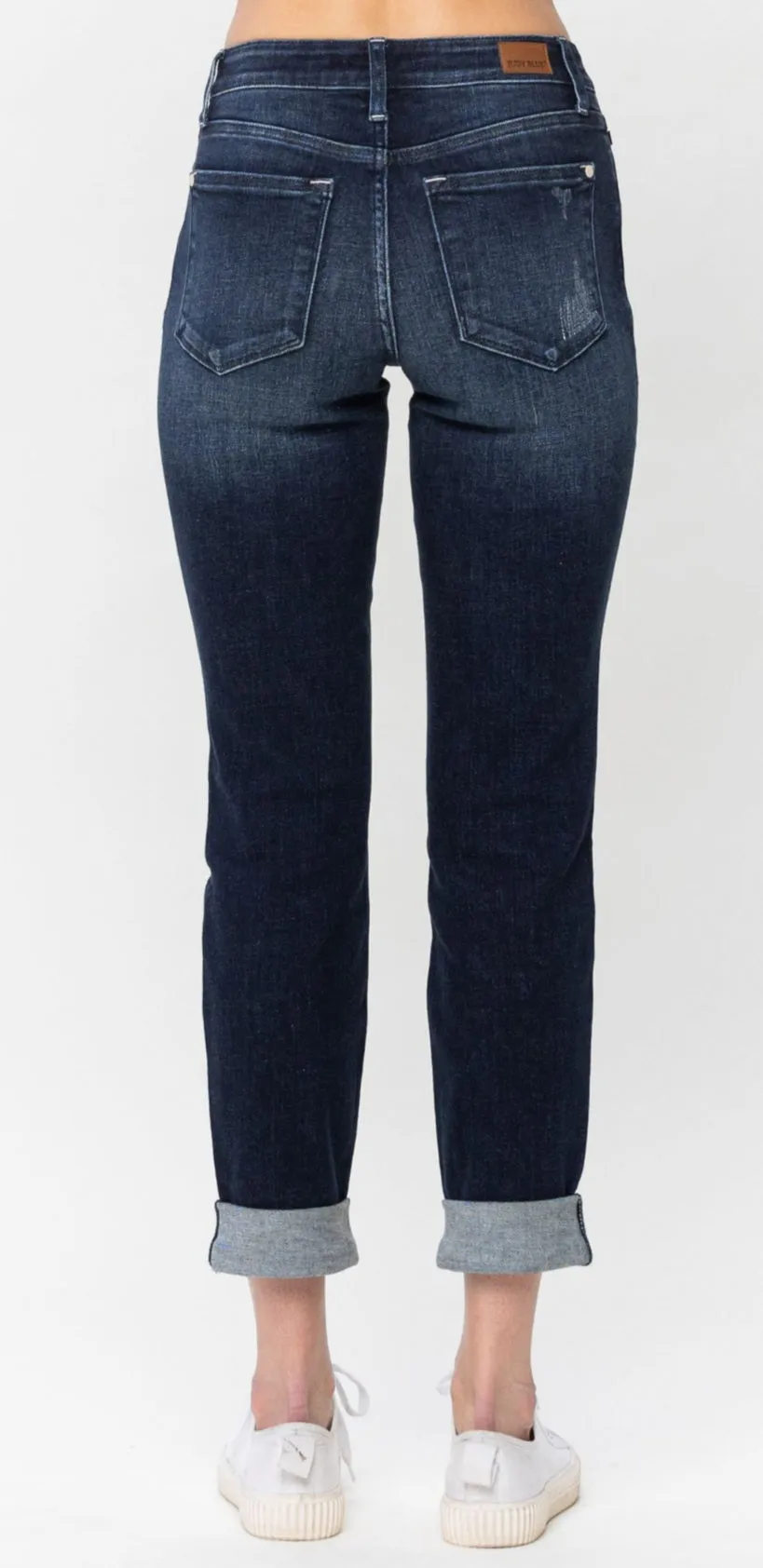 Judy blue midrise stitched destroyed and double cuffed jeans