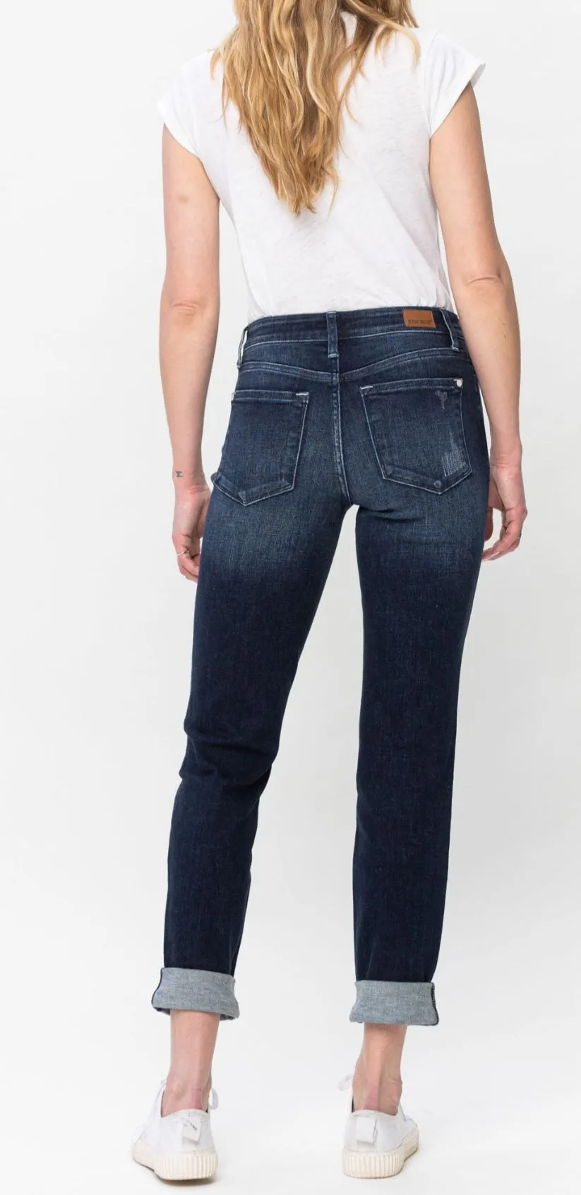 Judy blue midrise stitched destroyed and double cuffed jeans