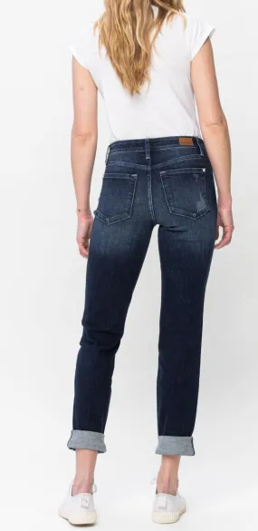 Judy blue midrise stitched destroyed and double cuffed jeans