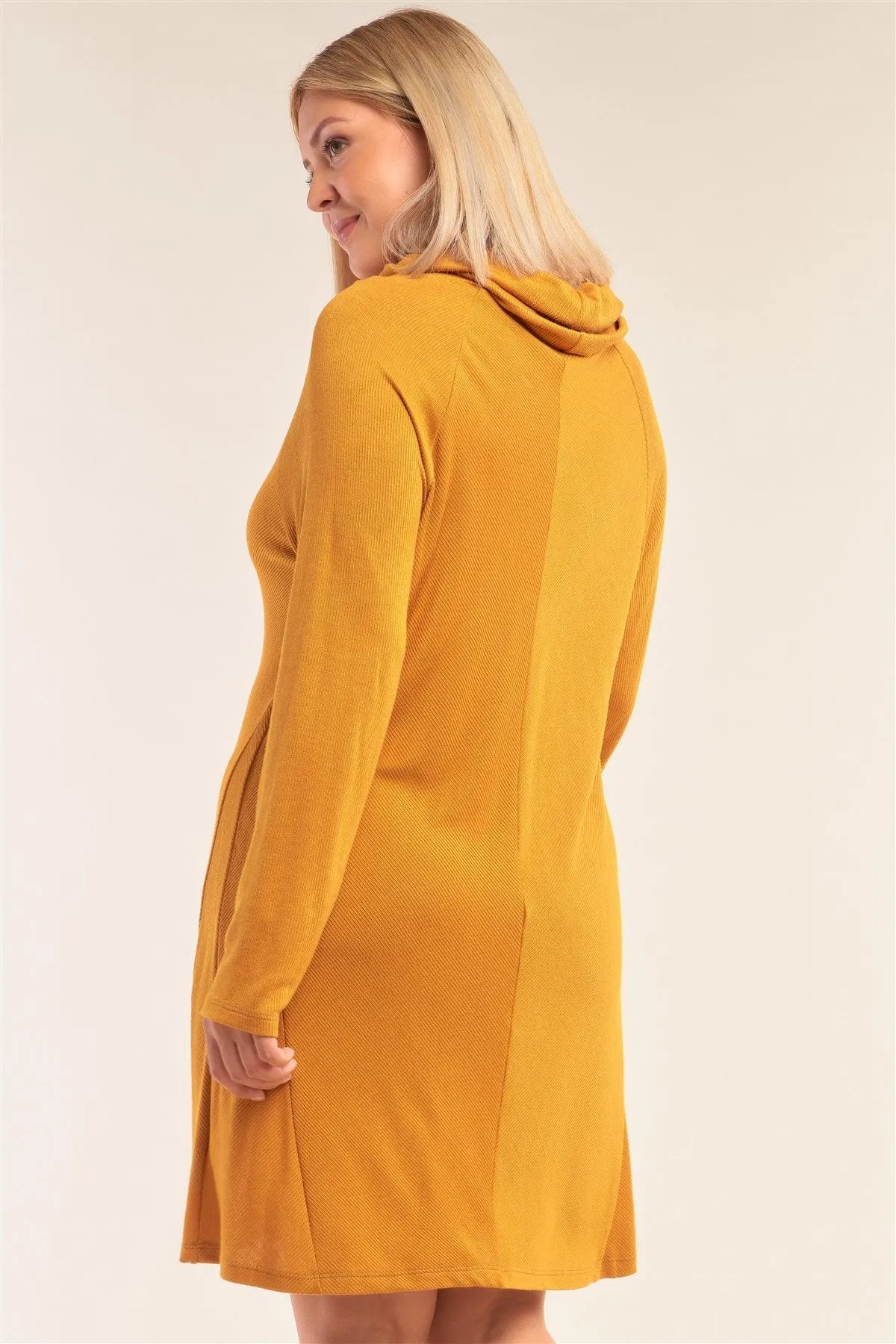 Junior Plus Size Amber Loose Fit Long Sleeve Semi-Turtleneck Poncho Tunic Mini Dress /2-2-1-1