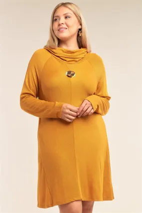 Junior Plus Size Amber Loose Fit Long Sleeve Semi-Turtleneck Poncho Tunic Mini Dress /2-2-1-1