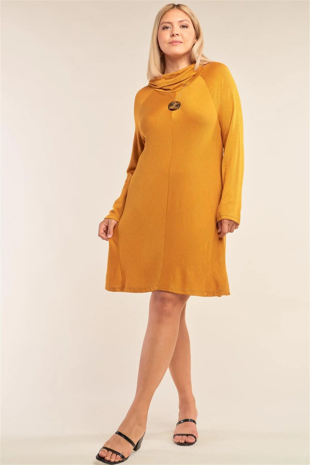 Junior Plus Size Amber Loose Fit Long Sleeve Semi-Turtleneck Poncho Tunic Mini Dress /2-2-1-1