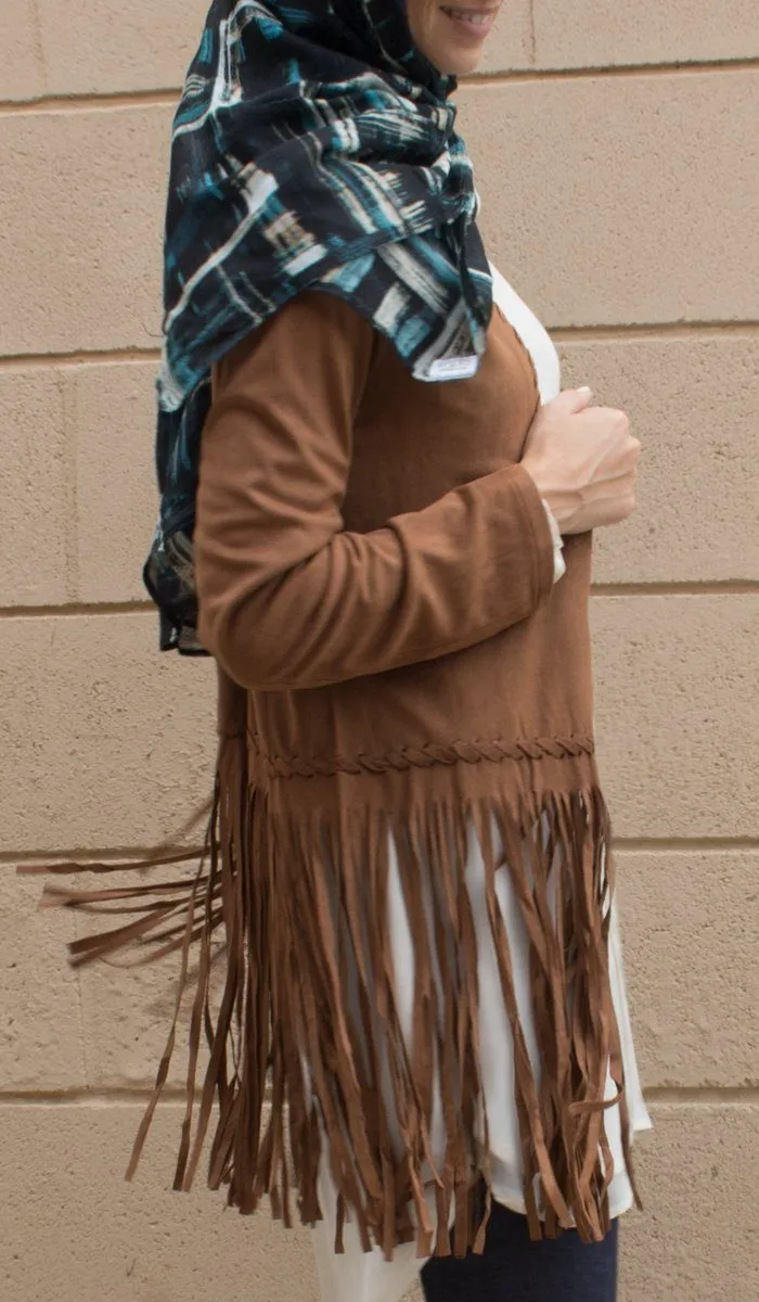 Karin Faux Suede Light Long Fringed Jacket - Brown - FINAL SALE