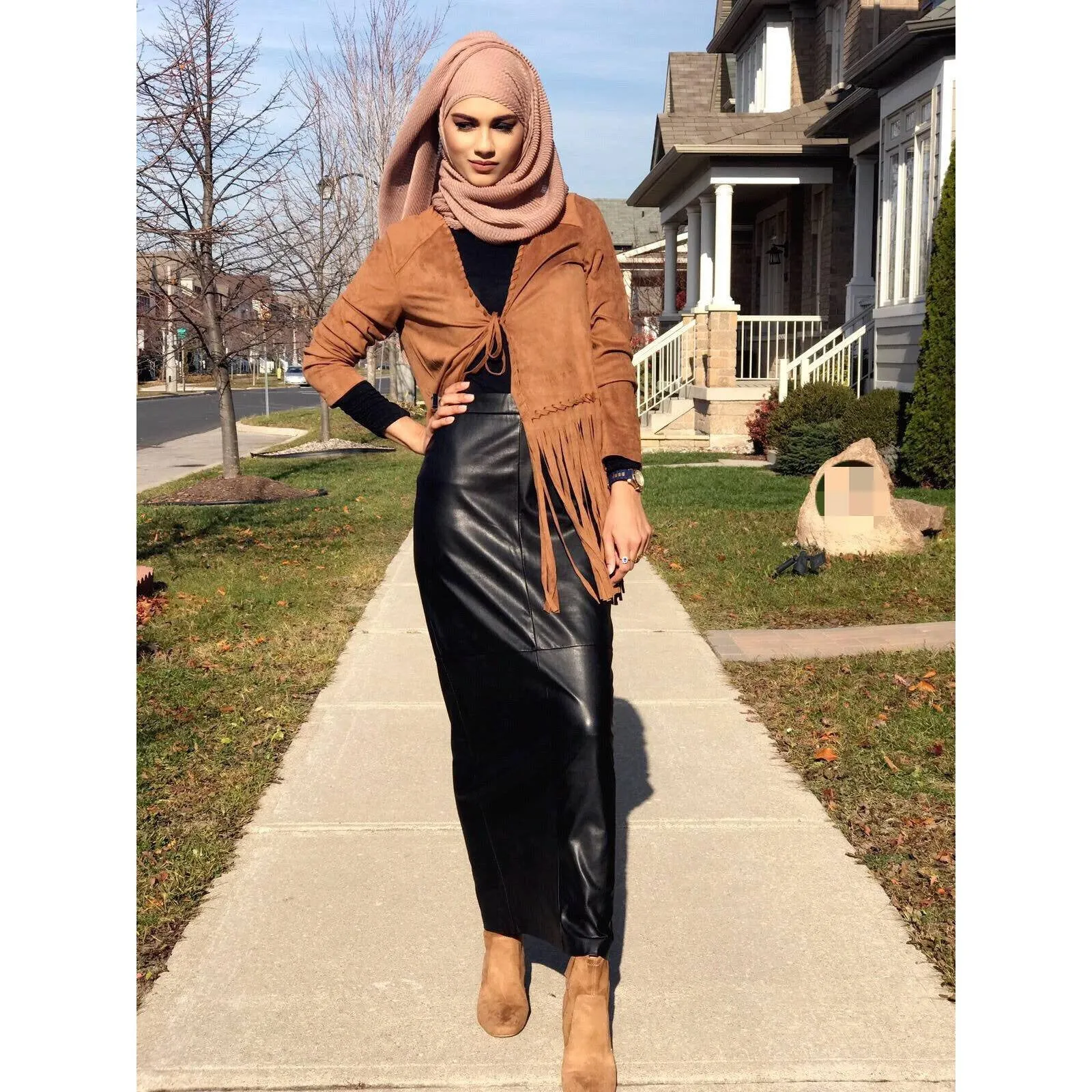 Karin Faux Suede Light Long Fringed Jacket - Brown - FINAL SALE