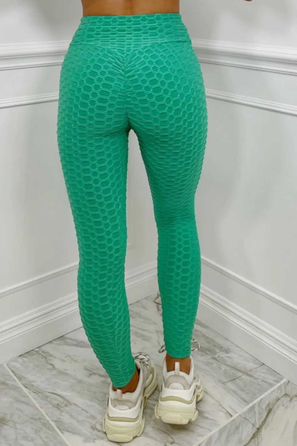 Katy green ruched bum waffle Leggings