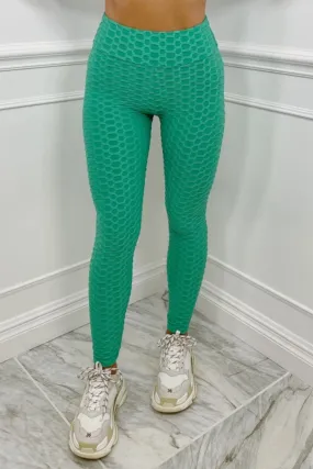 Katy green ruched bum waffle Leggings