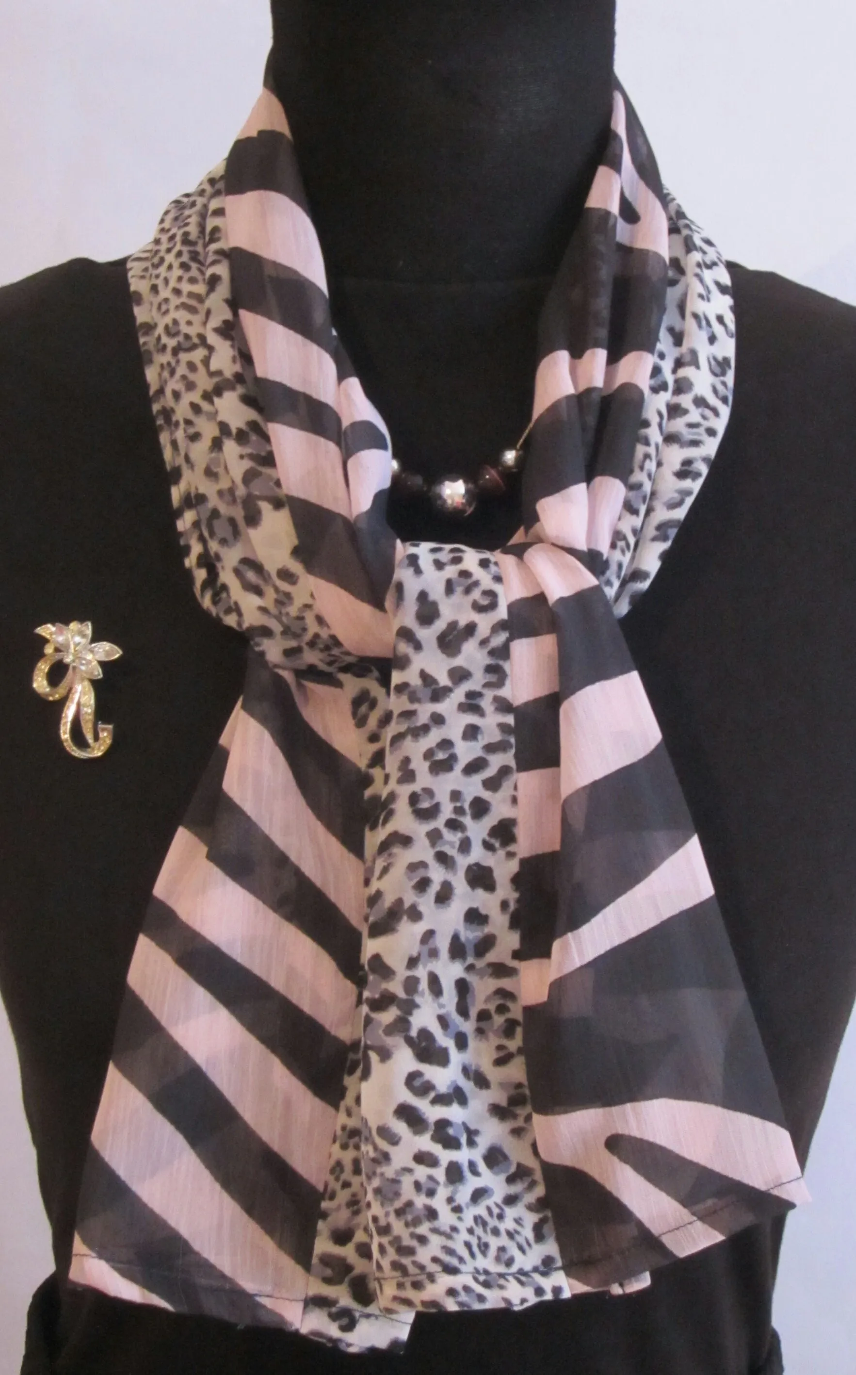 Ladies Leopard and Zebra Print Chiffon Scarf