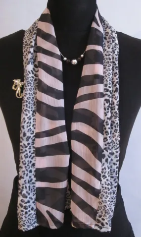 Ladies Leopard and Zebra Print Chiffon Scarf