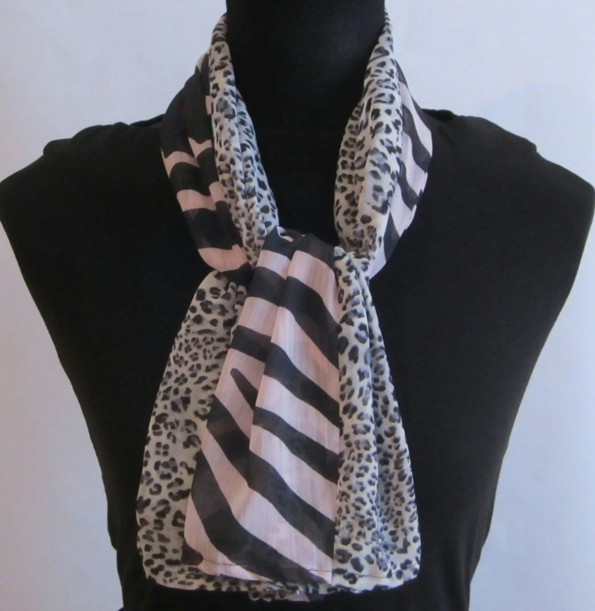 Ladies Leopard and Zebra Print Chiffon Scarf