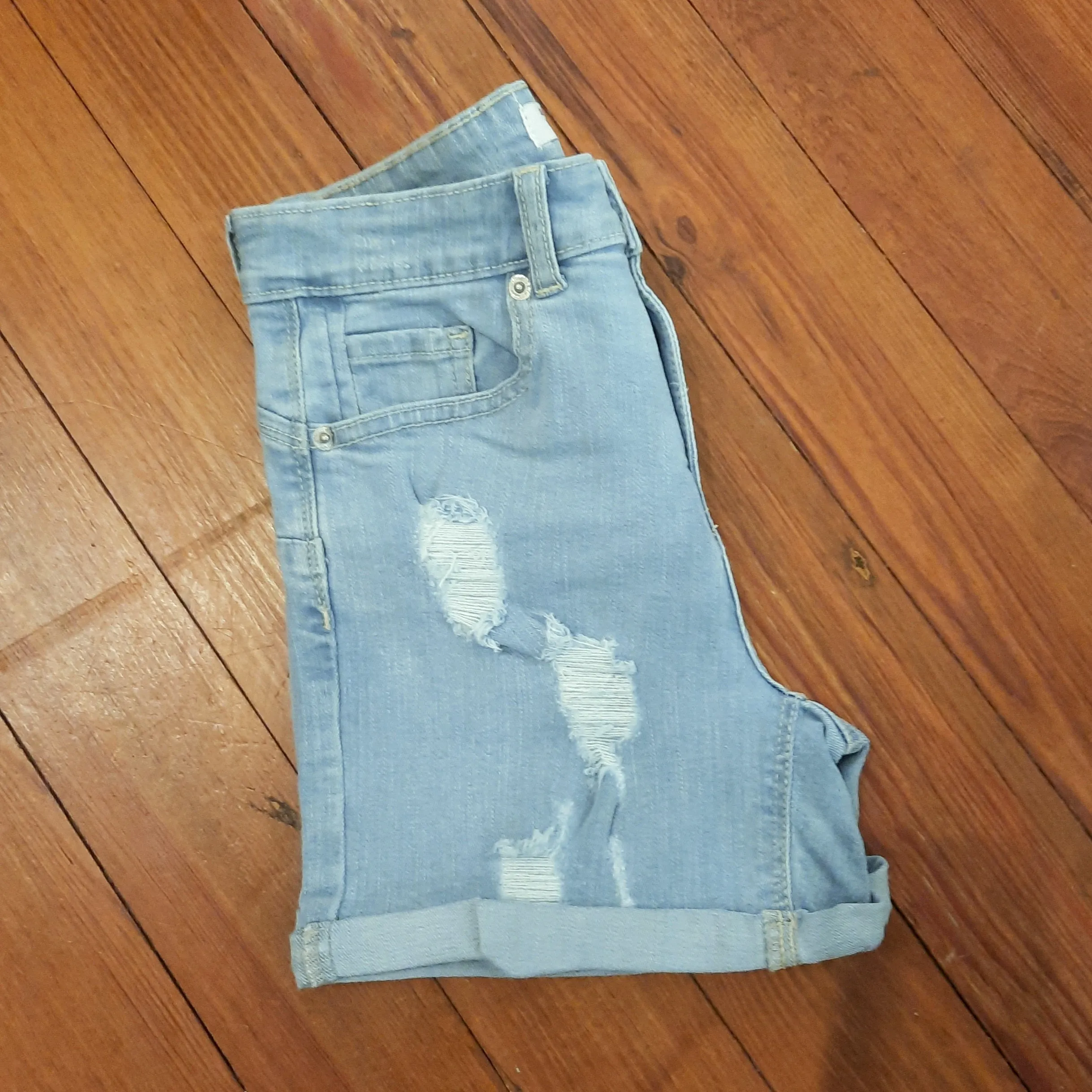 Light Wash Distressed Denim Shorts