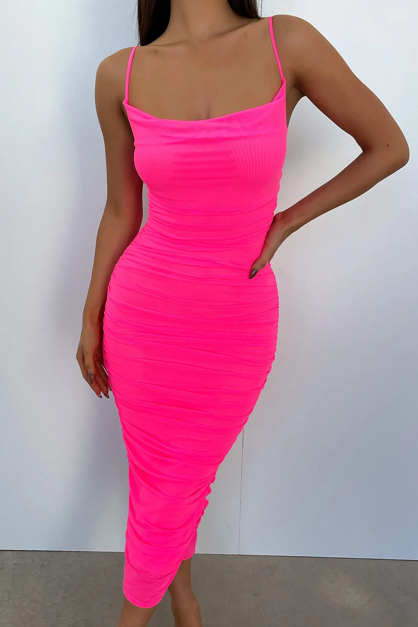 Linda Midi Dress - Neon Pink