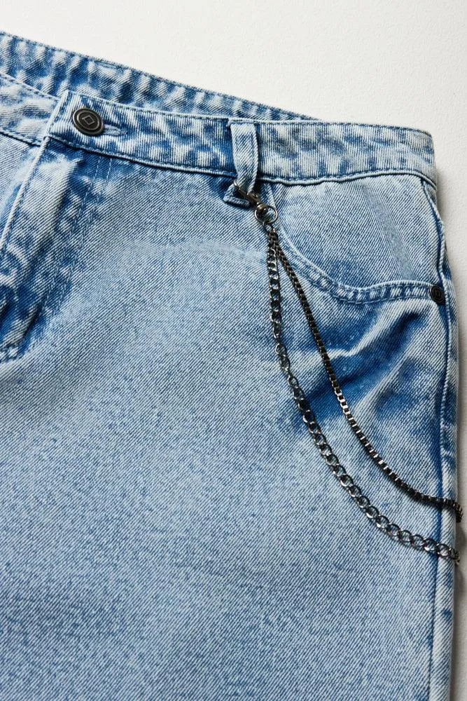 Longer Length Denim Shorts Blue