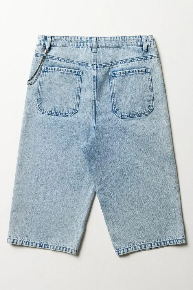 Longer Length Denim Shorts Blue