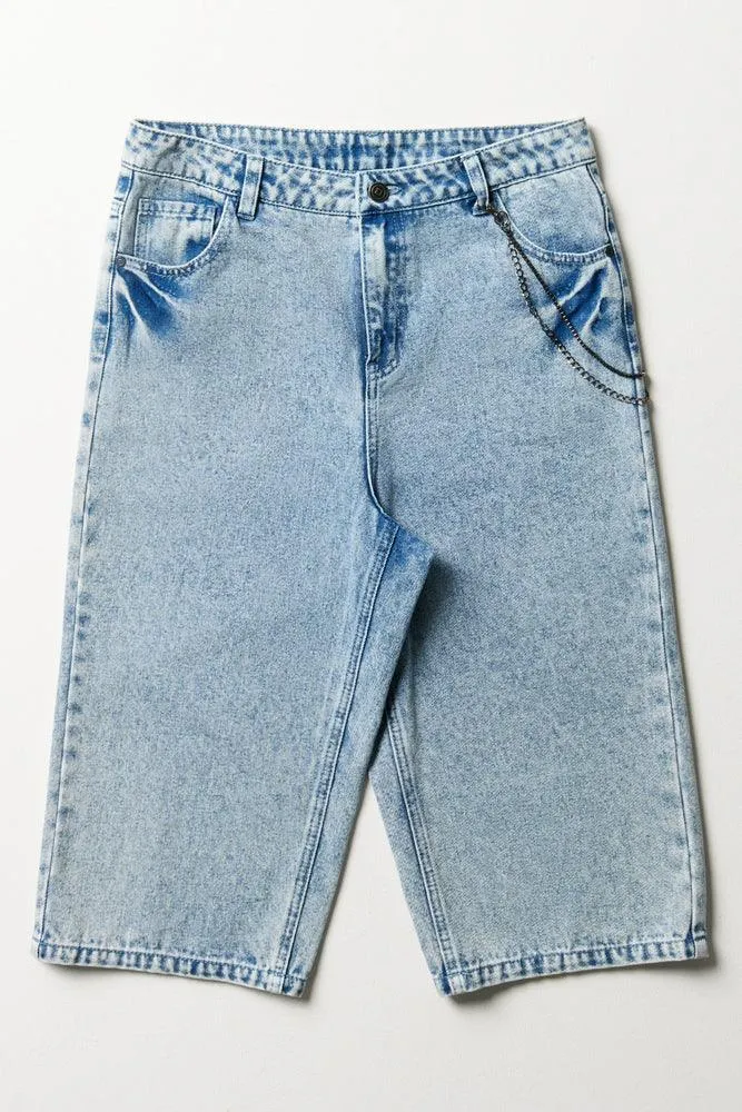 Longer Length Denim Shorts Blue