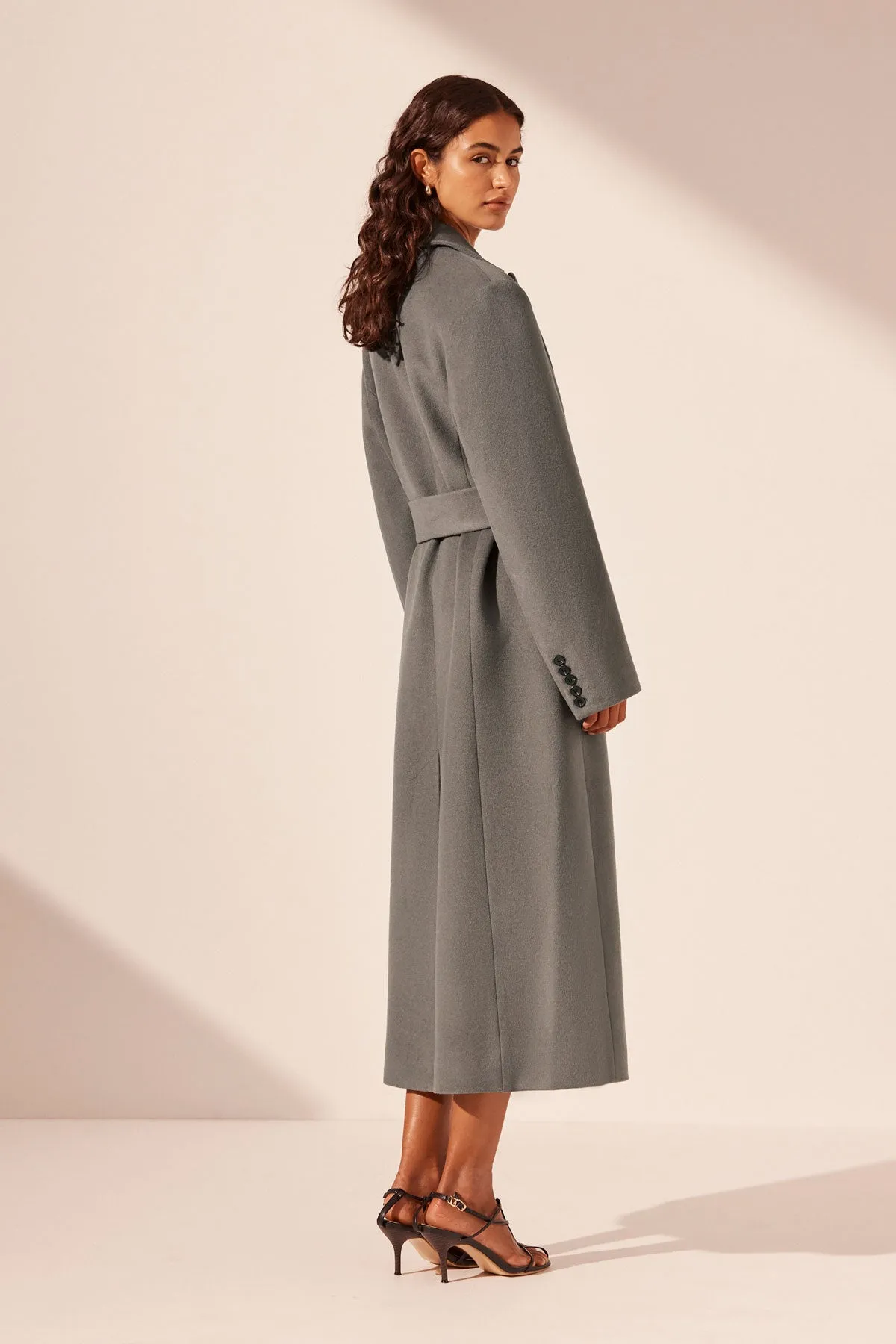 LUNA OVERSIZED PEAK LAPEL COAT WITH BELT - GRAPHITE