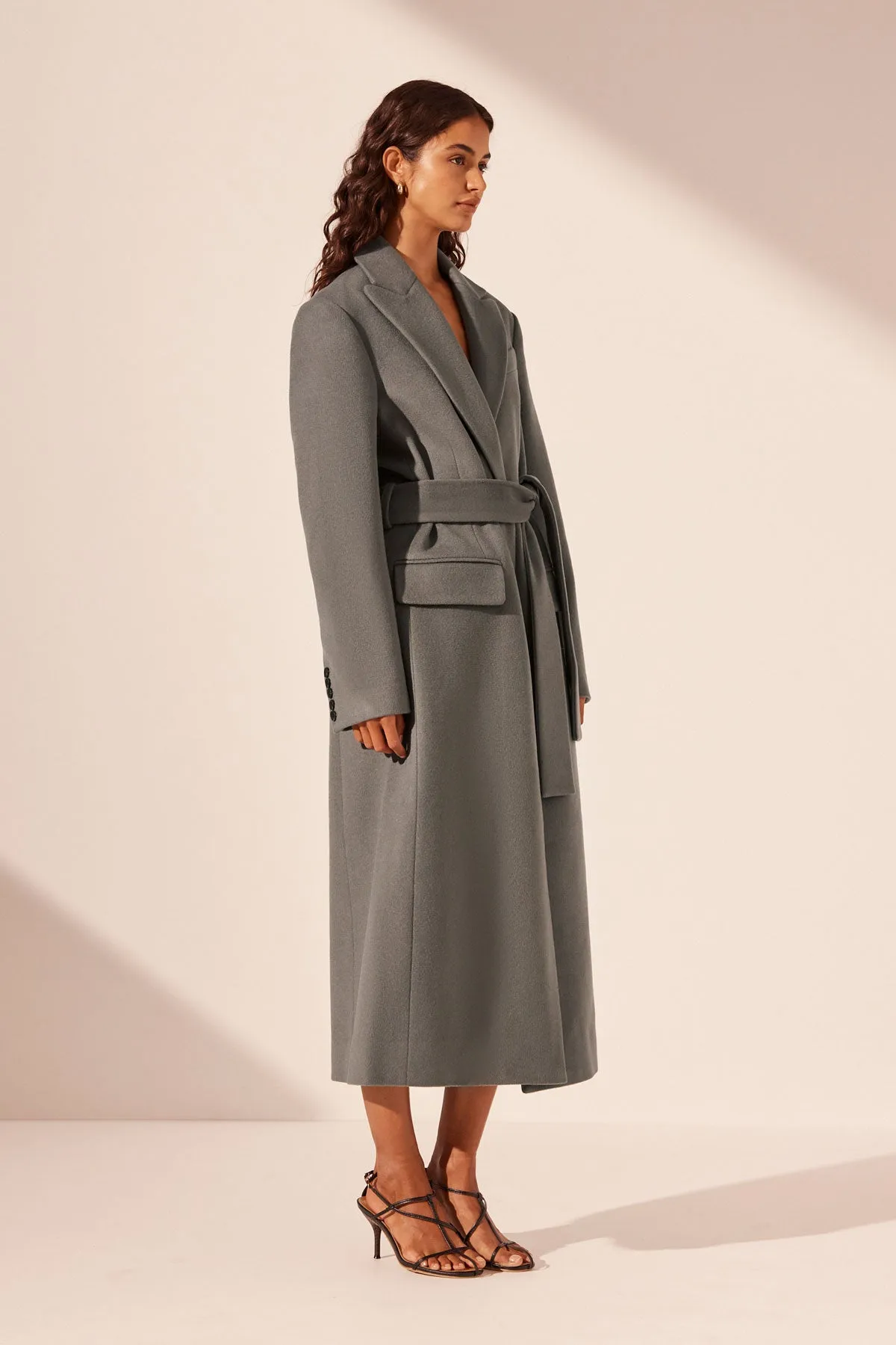 LUNA OVERSIZED PEAK LAPEL COAT WITH BELT - GRAPHITE