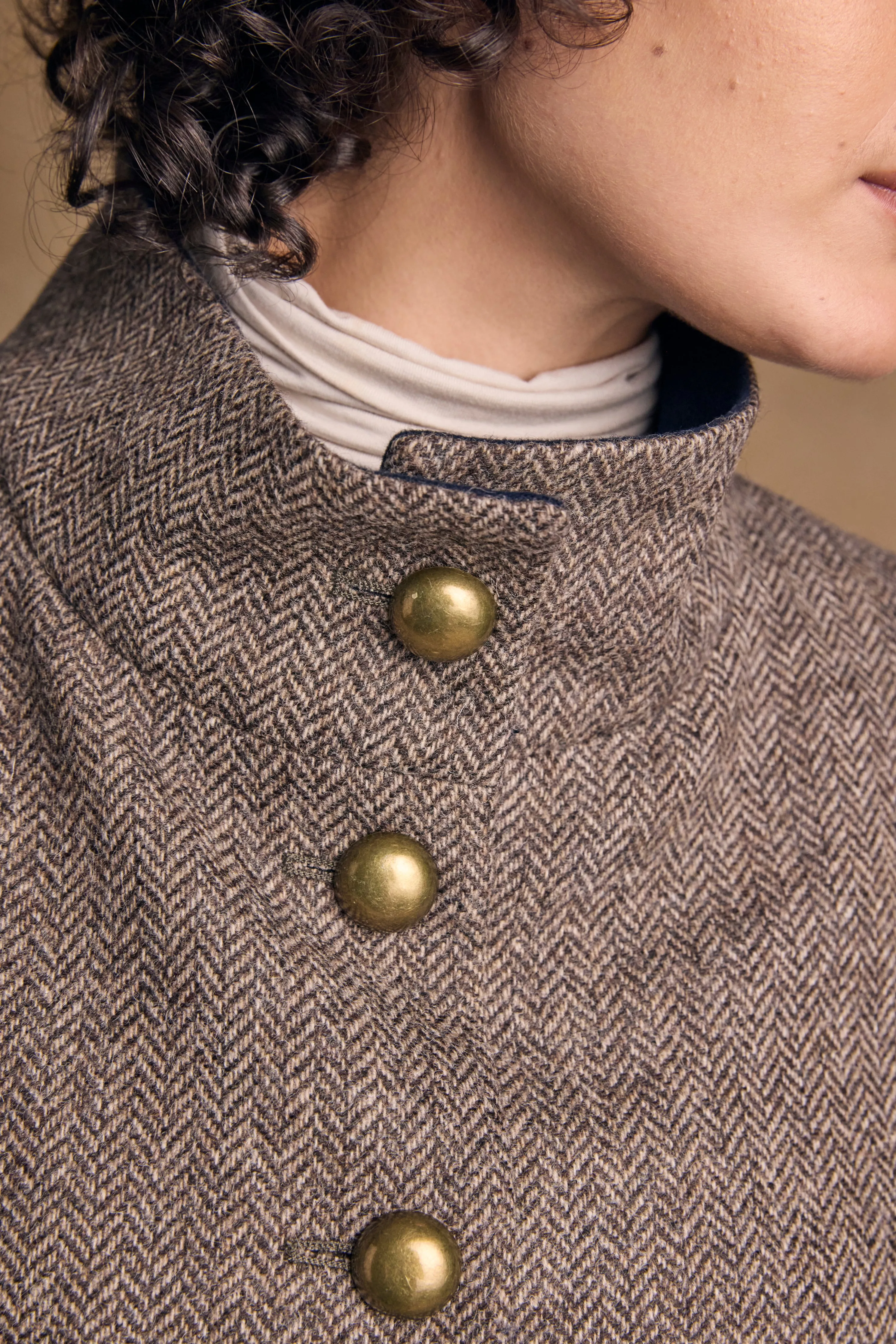 Lynn Tweed Coat - Light Tan Herringbone