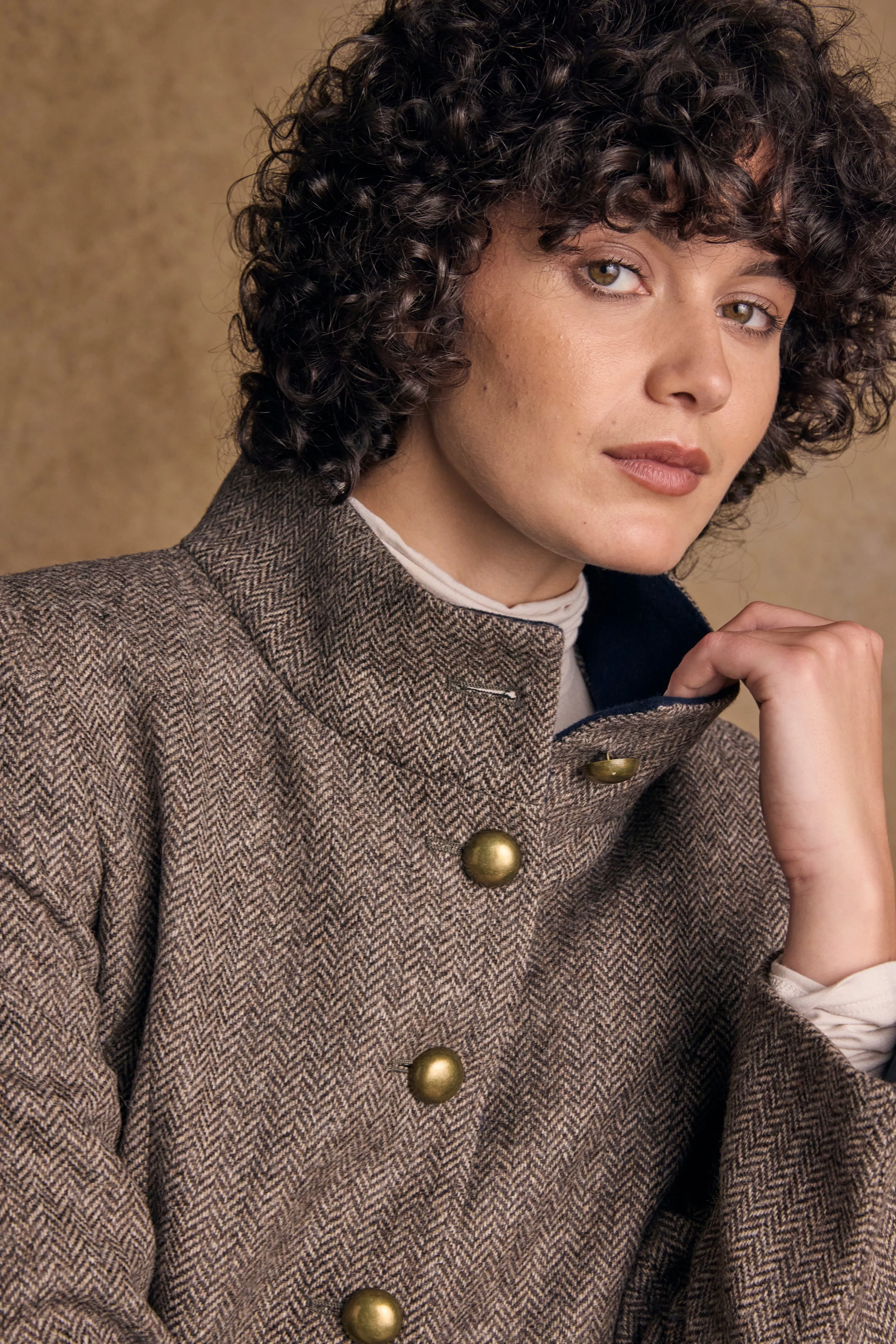 Lynn Tweed Coat - Light Tan Herringbone