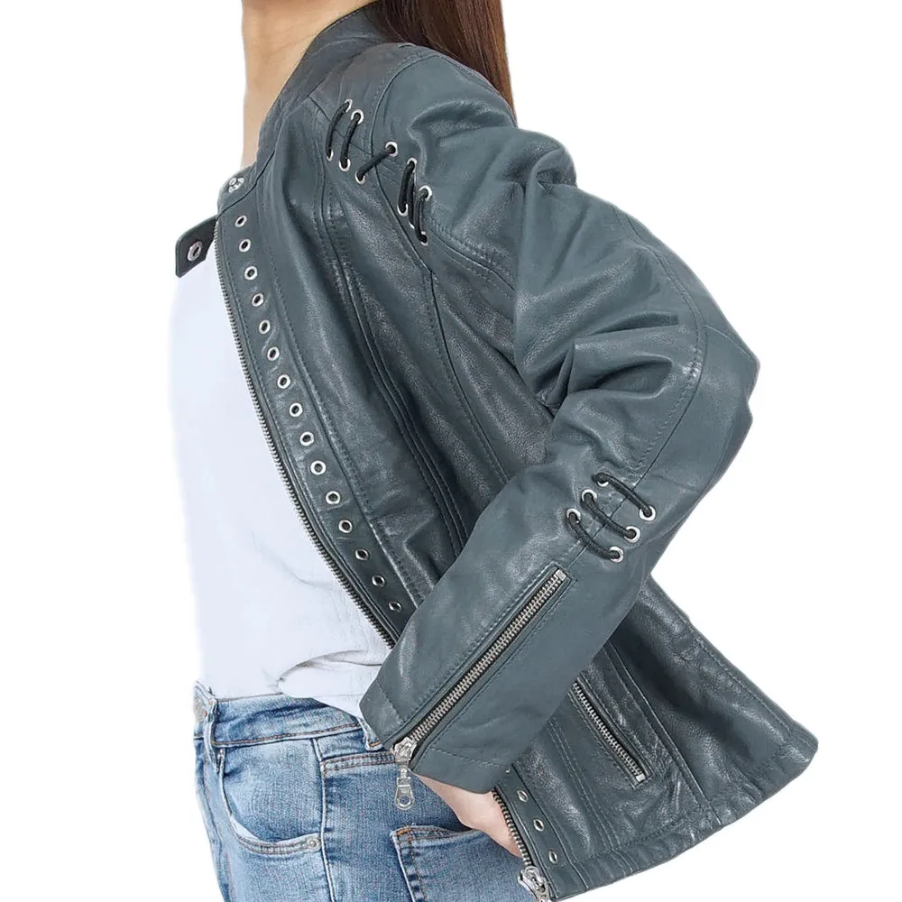 March Blue Biker Leather Jacket