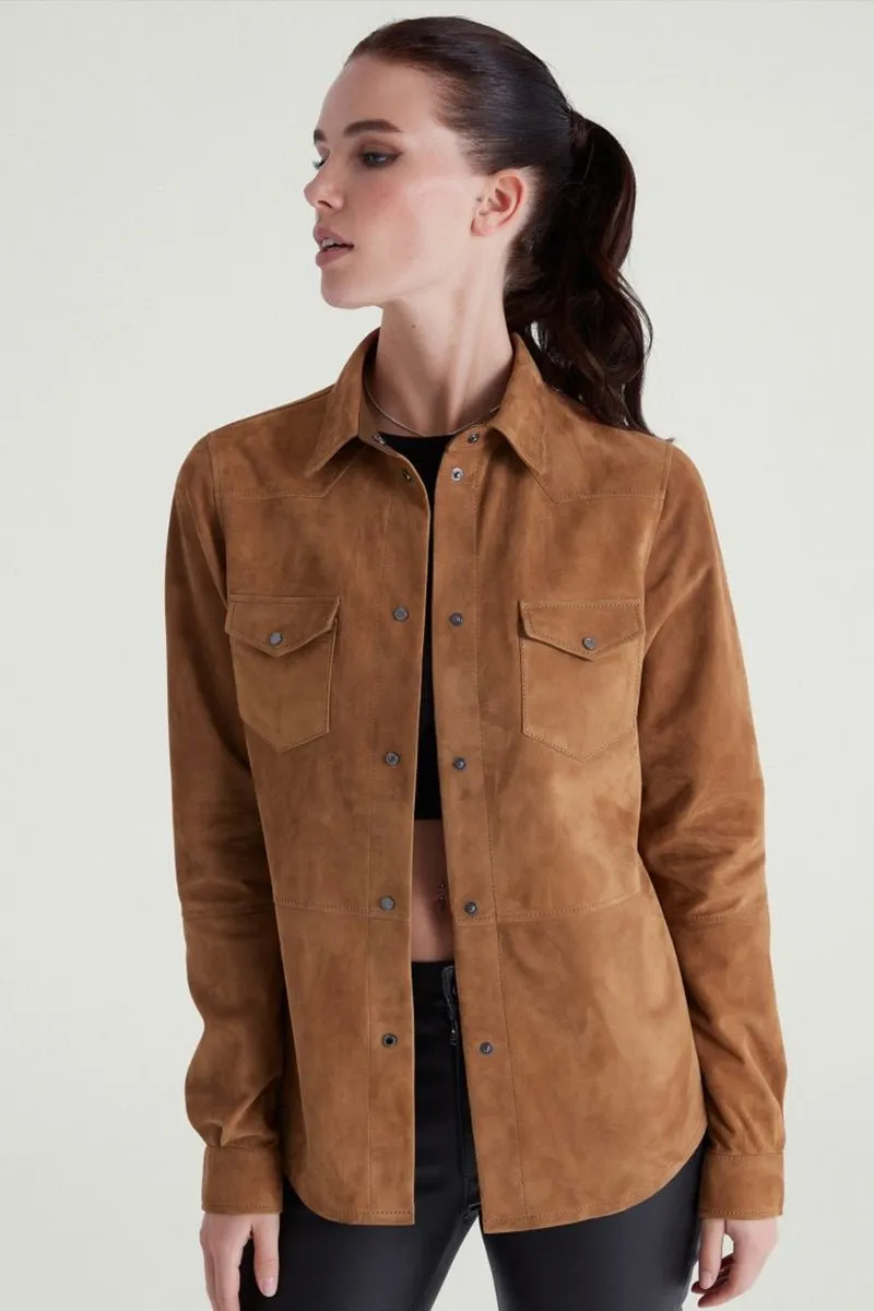 Mari Women's Suede Leather Shirt