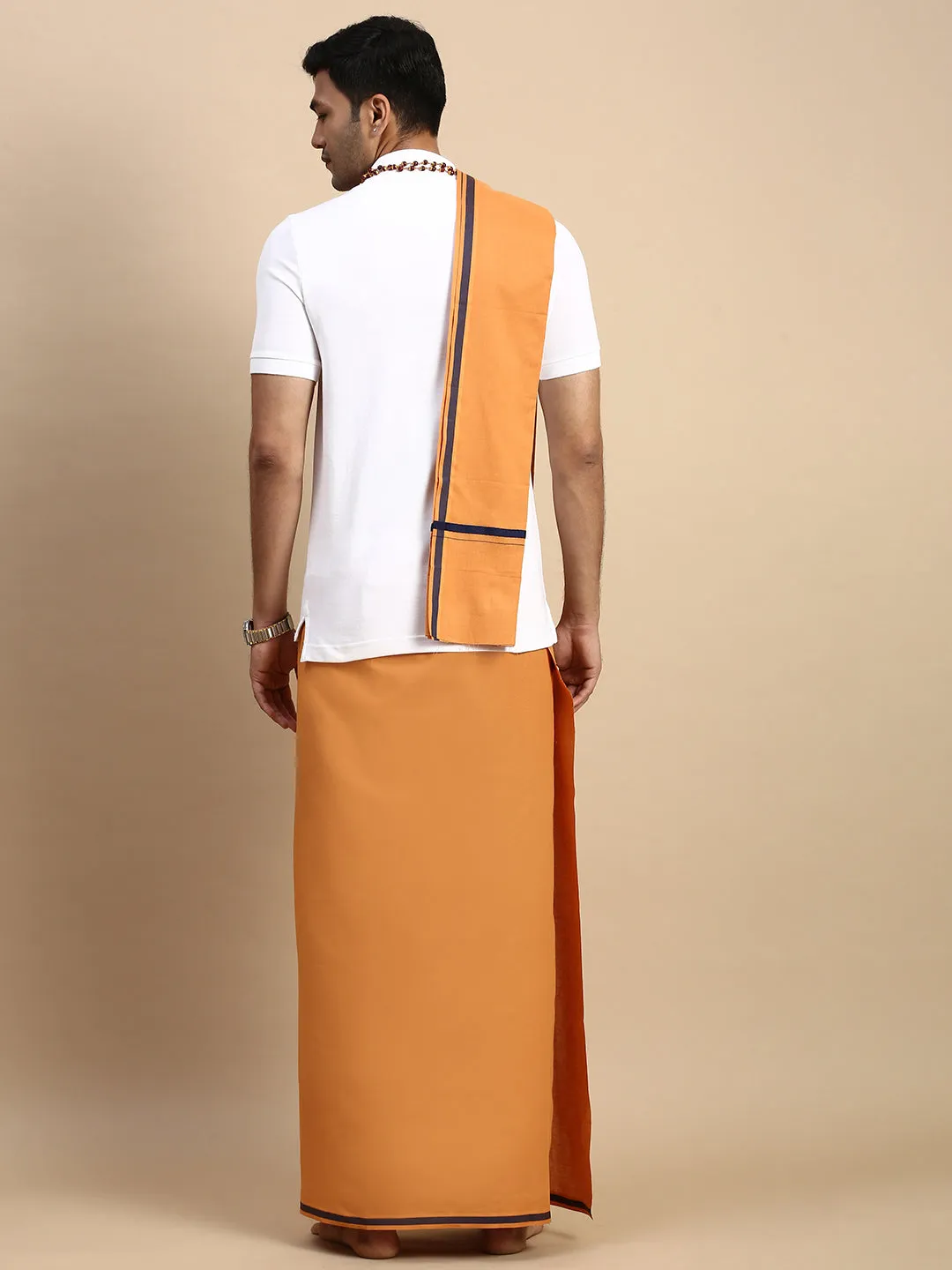 Men Devotional Big Border Dhoti with Towel & TShirt Set Kavi EP1